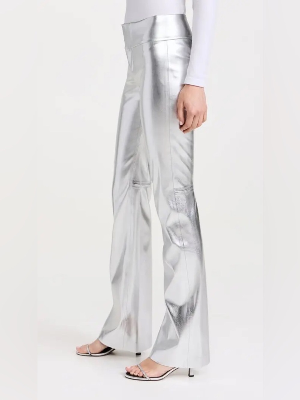 Alice + Olivia: Silver Metallic Vegan Leather Pants - Picture 3 of 10
